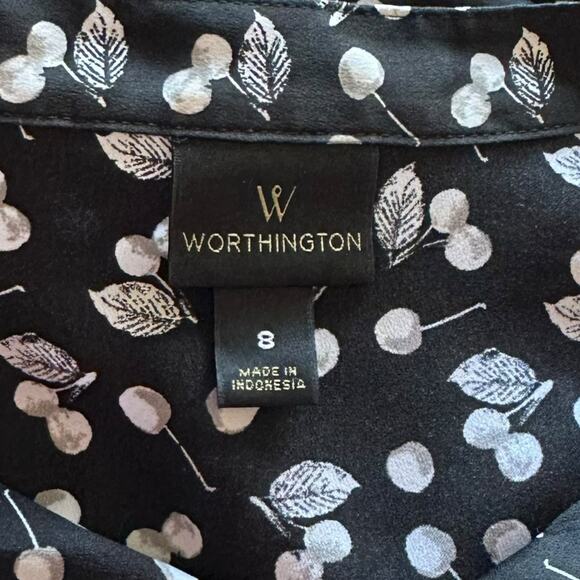 Womens Dress Size 8 Cherry Floral Black White Ruffle Retro Pinup Rockabilly - Picture 7 of 9